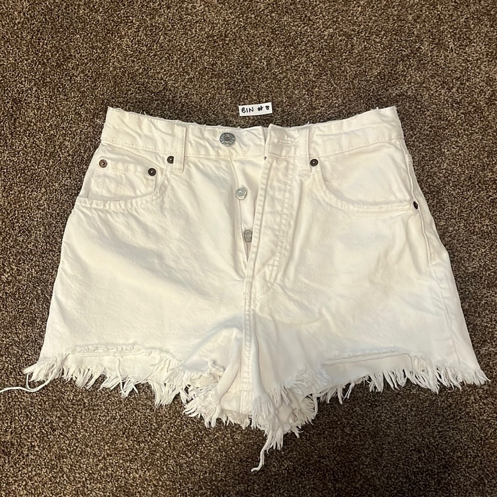 Zara Cream Jean Shorts with Frayed Hem